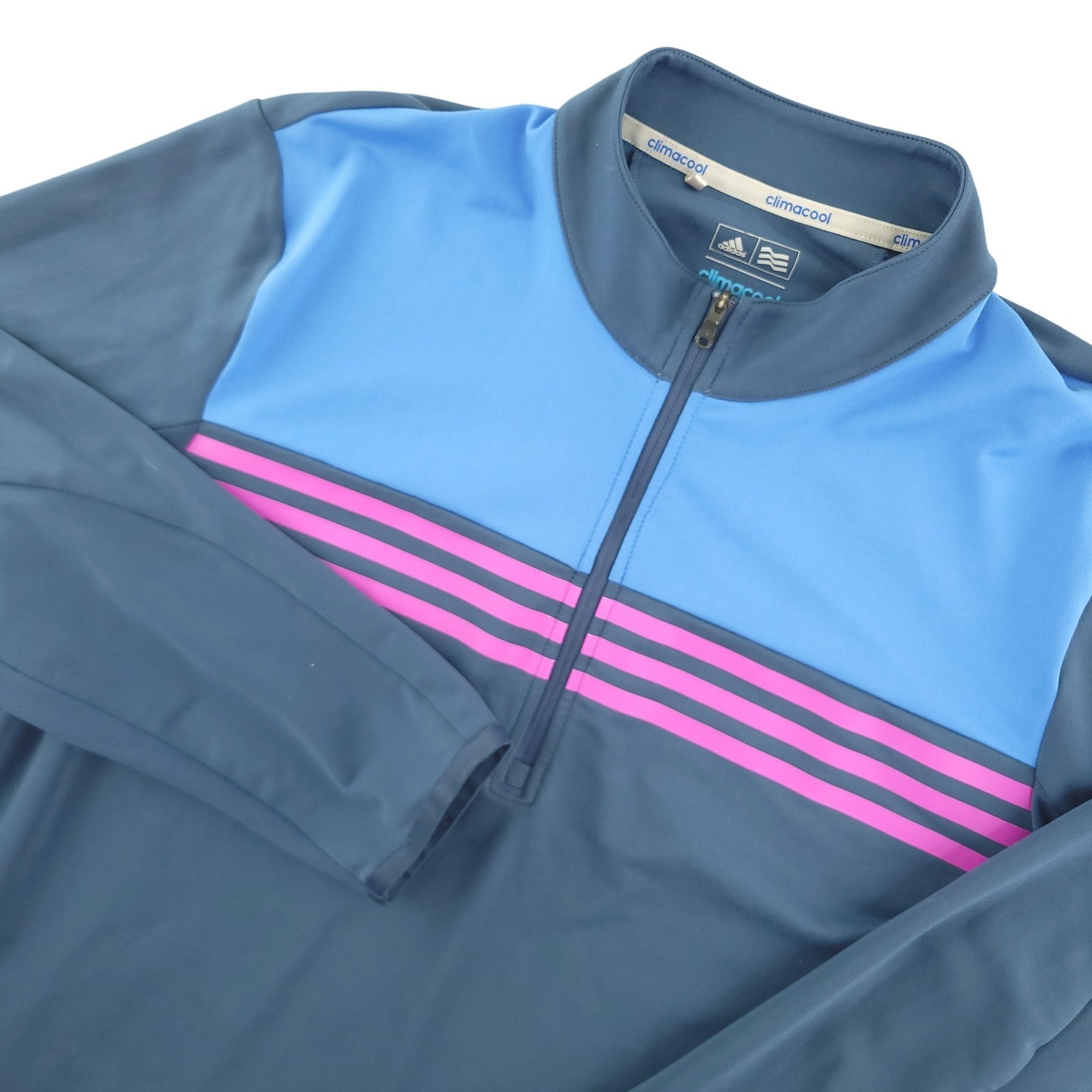 Adidas Climacool Pullover Mens Large Blue Stripe 1/4 Zip Long Sleeve Golf Top